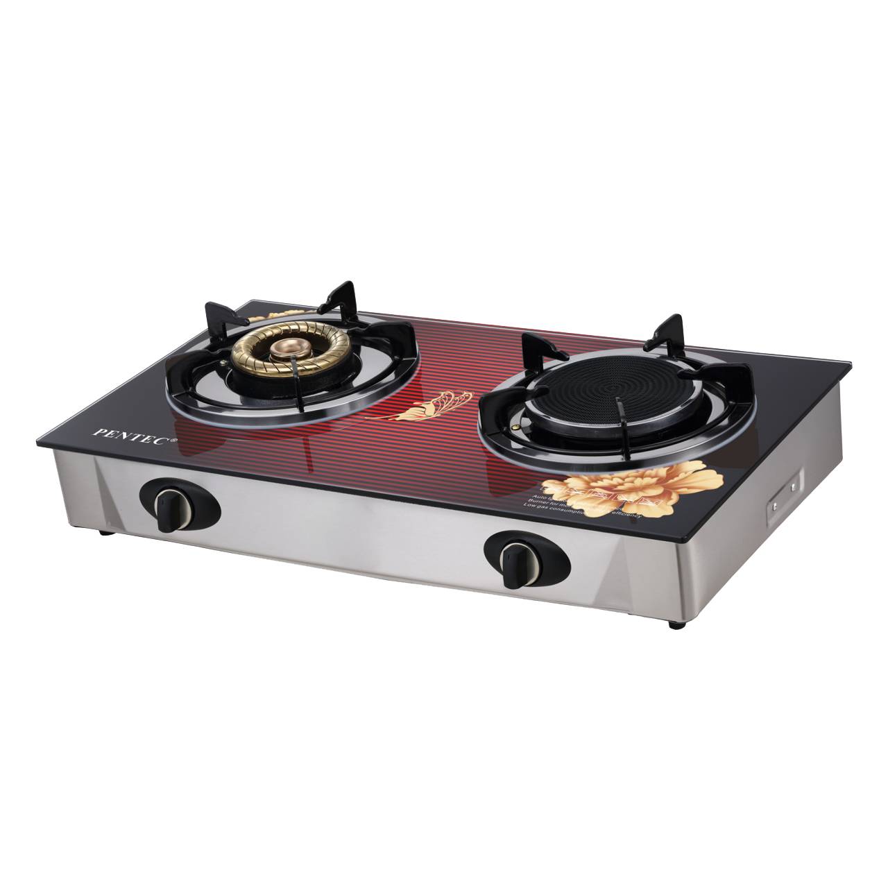 PENTEC Infrared Premium Glass Hob Gas Stove 2 Fire MD809 Piezo Light