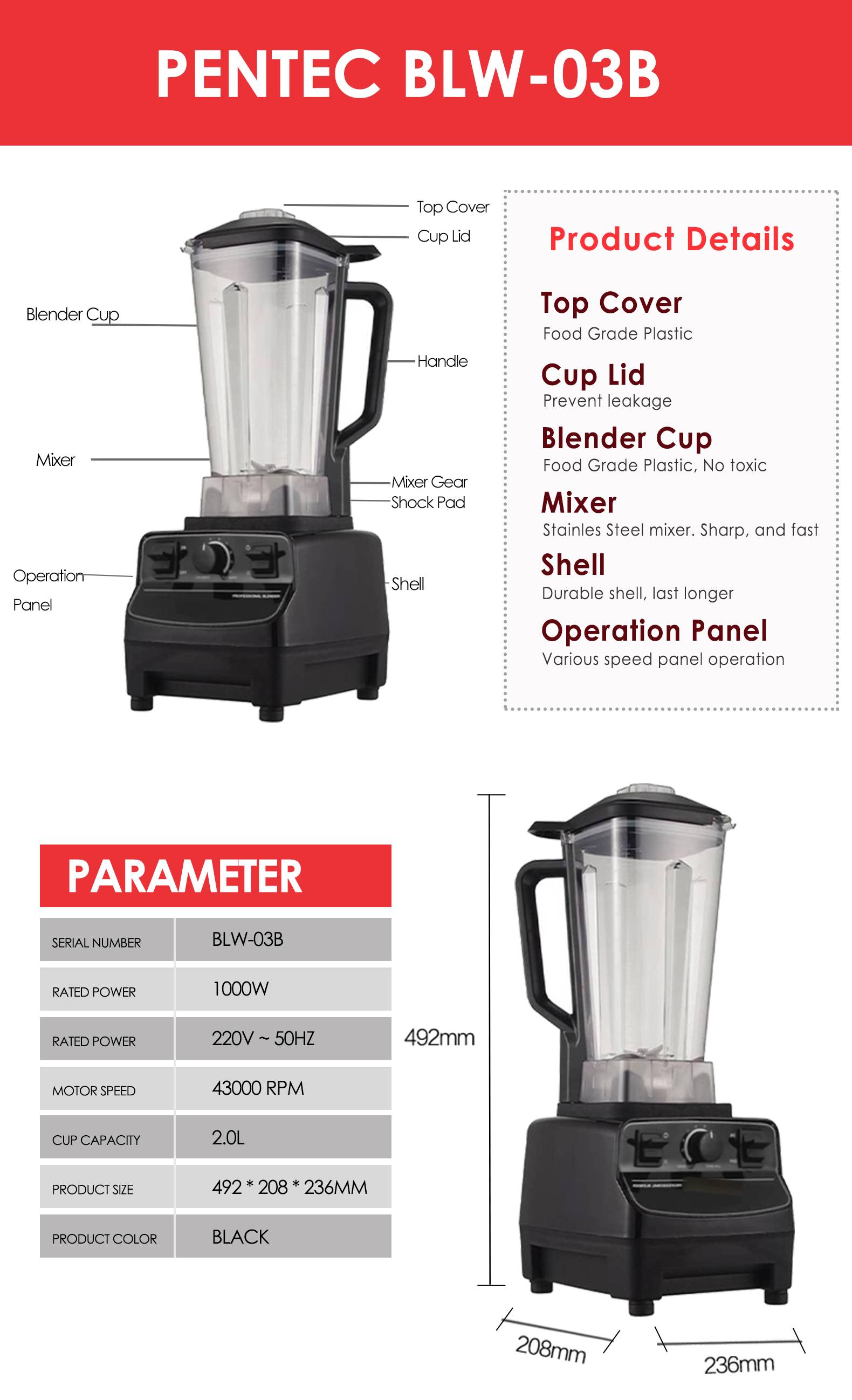 Malaysia PENTEC Heavy Duty Blender BLW-03B Blender Kitchen ...