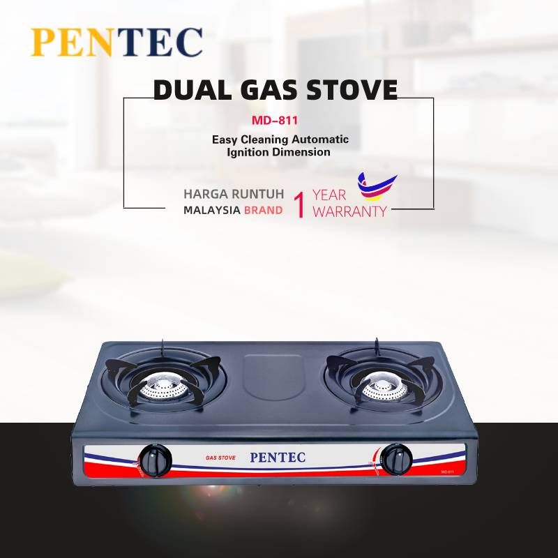 PENTEC Double Burner Epoxy Coated Stand (Round Edge) Gas Stove MD811