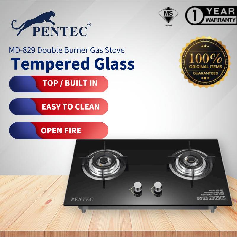 PENTEC Tempered Glass MD829 Gas Stove Double Stove Desktop Gas Stove