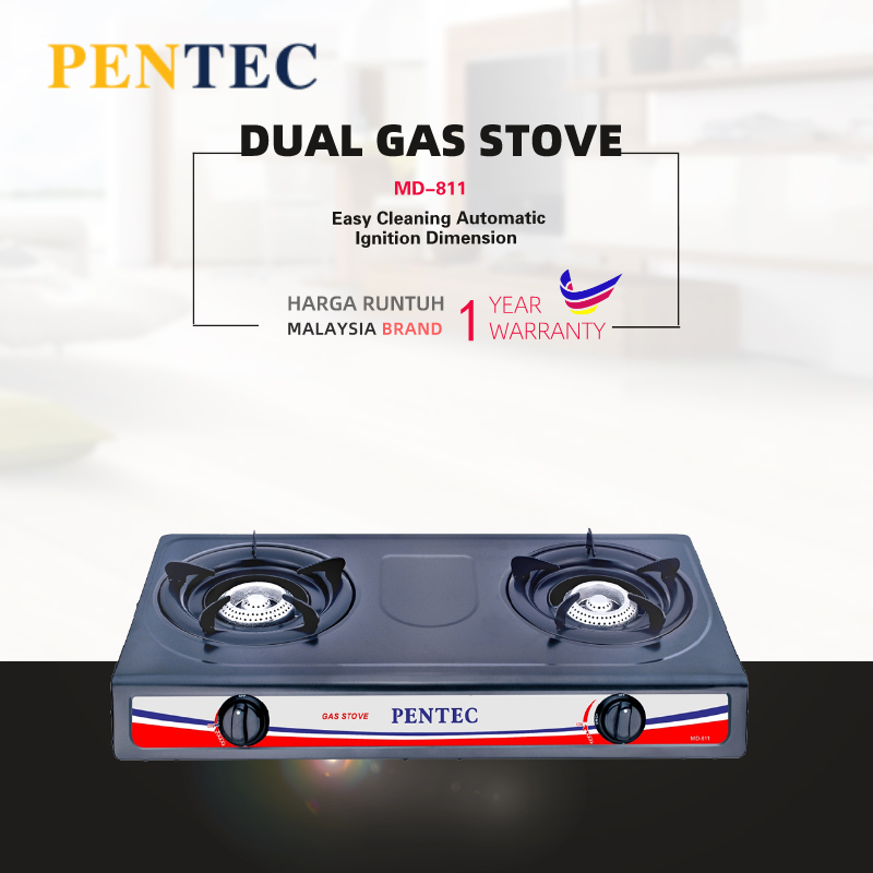 PENTEC Double Burner Epoxy Coated Stand (Round Edge) Gas Stove MD811